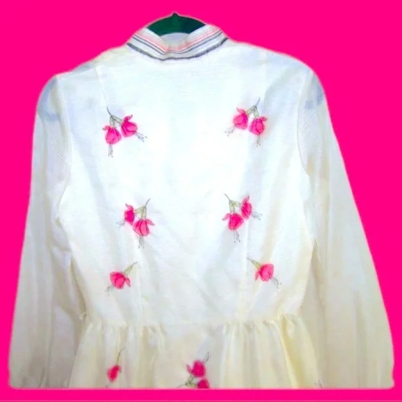 RARE Vintage 40s 50s Alfred Shaheen dress szM/L maxi grannycore silk chiffon vtg - Picture 7 of 10